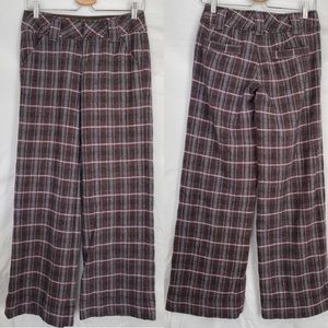 Free People Plaid Blend Wide Leg Trousers Size 2 Academia Wool Silk Mid-Rise